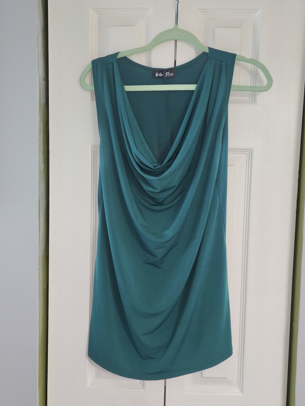 Green Draped Cowl Neck Sleeveless Top